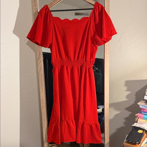 Vibrant Red Puff Sleeve Dress - Picture 4 of 7